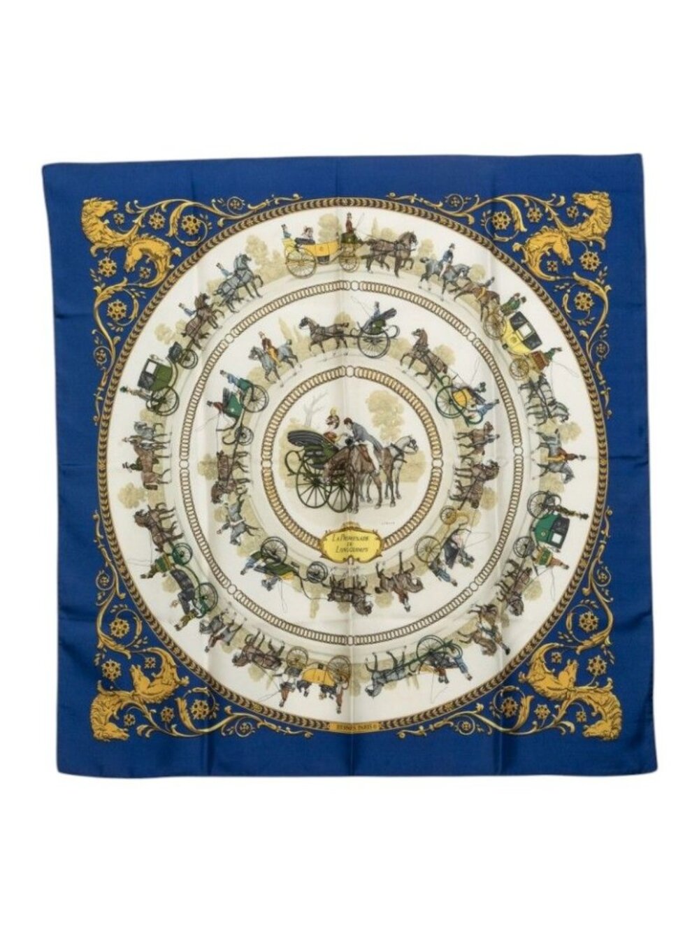Hermes Carre 90 la Promenade de Long Chien Scarf Multicolor Silk